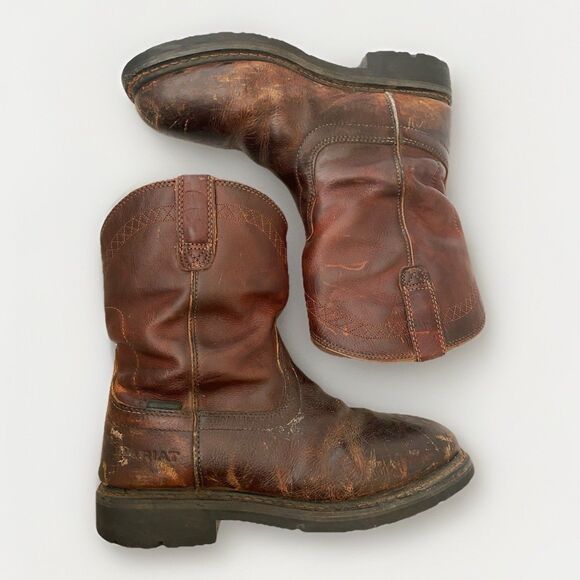 ARIAT Sierra Men 10 EE Western Work Boots Brown Leather Pull On Soft Toe main image 7